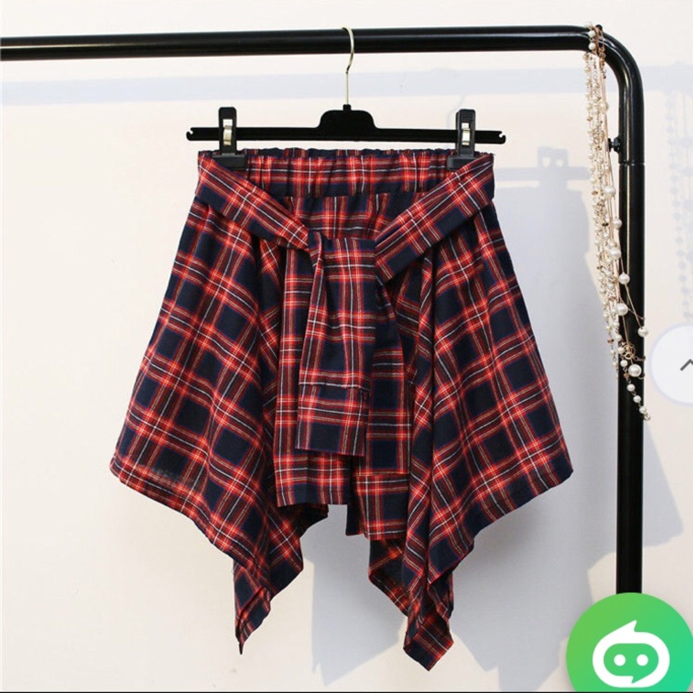 Mock Plaid Shirt Mini Skirt